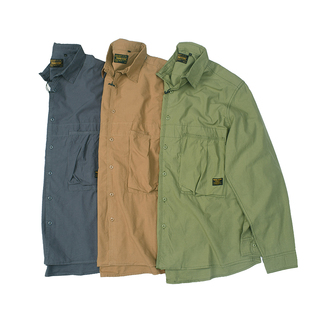 日式 衬衫 大双兜 复古做旧水洗工装 802 日常休闲宽松基础长袖 衬衣