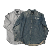 小码 男女衬衣潮 日常休闲合身长袖 浮力 小众复古做旧水洗牛仔衬衫