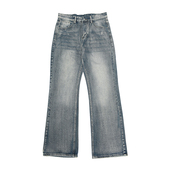 竹节料Vibe 3109 高街休闲宽松喇叭裤 美式 复古做旧水洗磨白牛仔裤