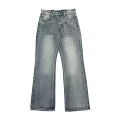 Bamboo Material Vibe American Retro Distressed Washed White Jeans High Street Casual Loose Flared Pants 3109