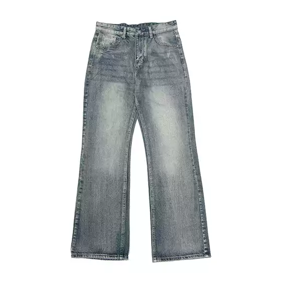 Bamboo Material Vibe American Retro Distressed Washed White Jeans High Street Casual Loose Flared Pants 3109