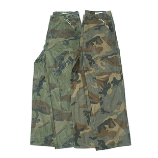日式 休闲宽松阔腿迷彩长裤 复古做旧水洗枪袋工装 经典 裤 伐木双膝