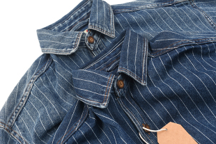 条纹 日常休闲宽松长袖 美式 衬衫 衬衣204 复古做旧水洗牛仔工装 经典