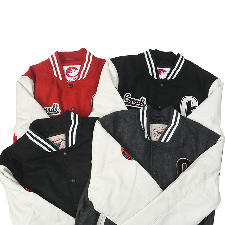 美式复古拼接袖棒球领夹克