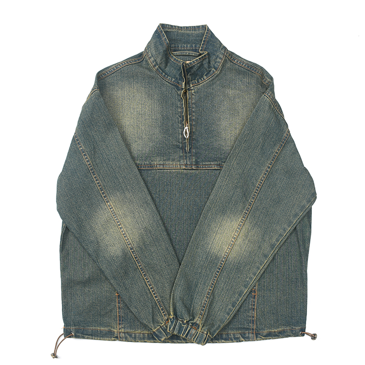 高街复古做旧水洗半拉链夹克