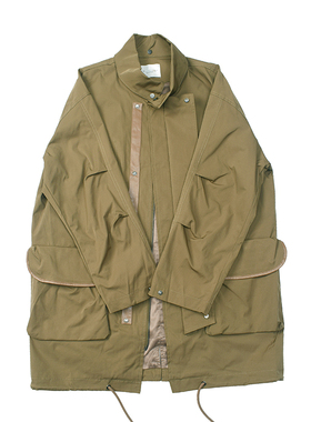 英伦痞范 经典复古做旧水洗格纹工装风衣 休闲宽松中长款外套5165