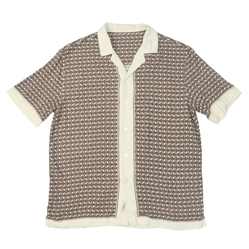 立体小方格印古巴领衬衫