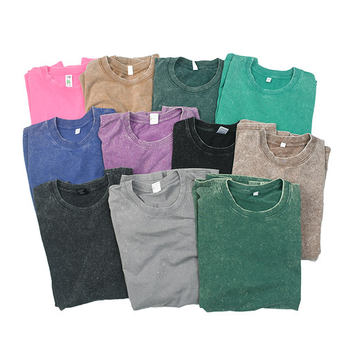 美式复古做旧水洗腊染短袖T恤