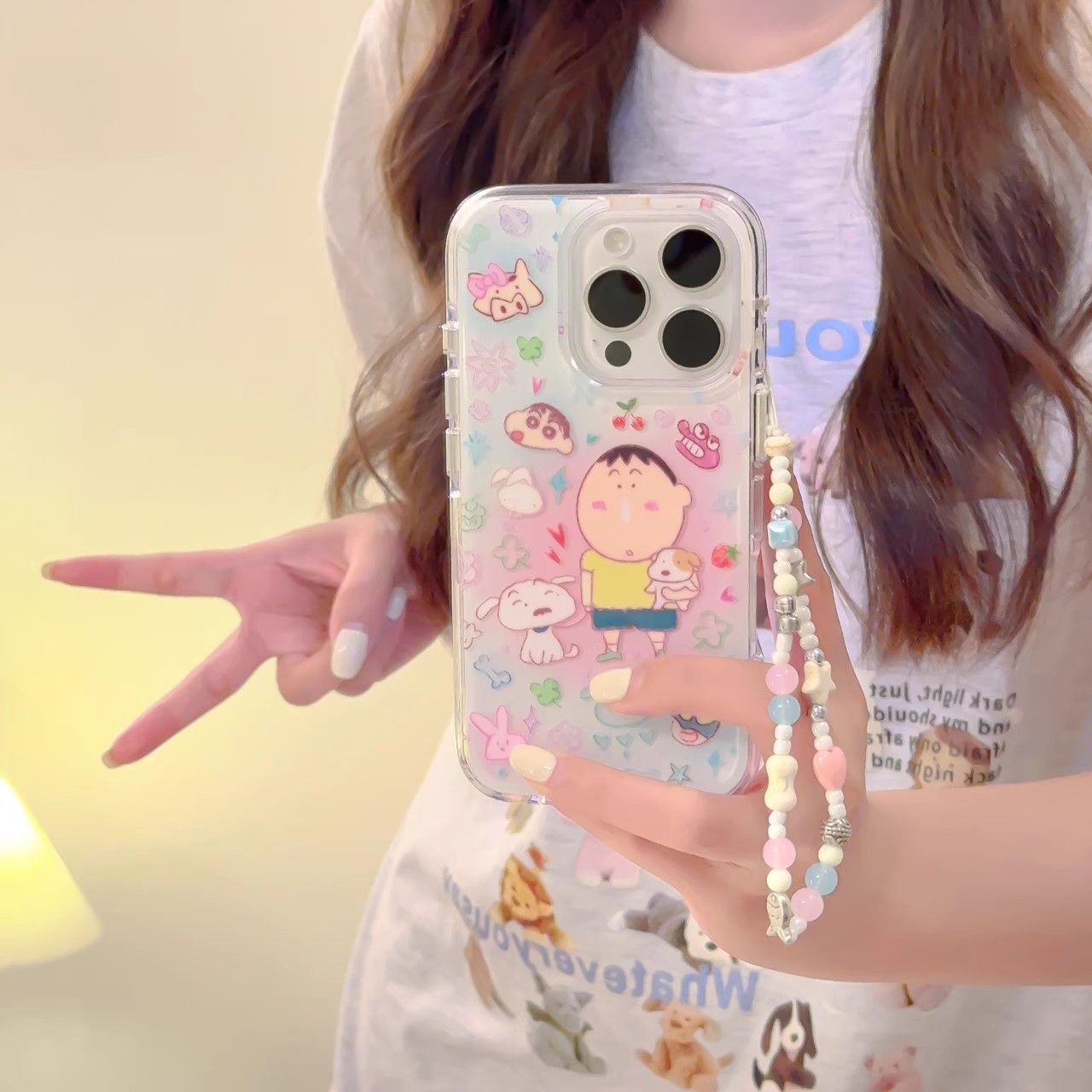 宁宁 晕染色涂鸦油画阿呆小伙伴带链条女iPhone16Pro Mobile Case