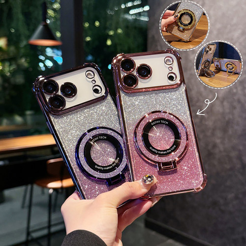 宁宁 高级电镀四角防摔镜头膜闪粉磁吸支架女iPhone17 MobileCase