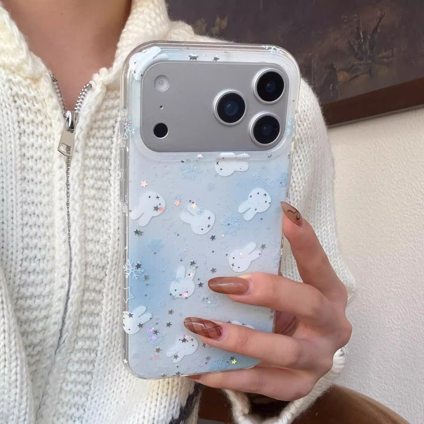 宁宁 ins韩风清新蓝晕染米菲兔气囊双层女iPhone17Pro MobileCase