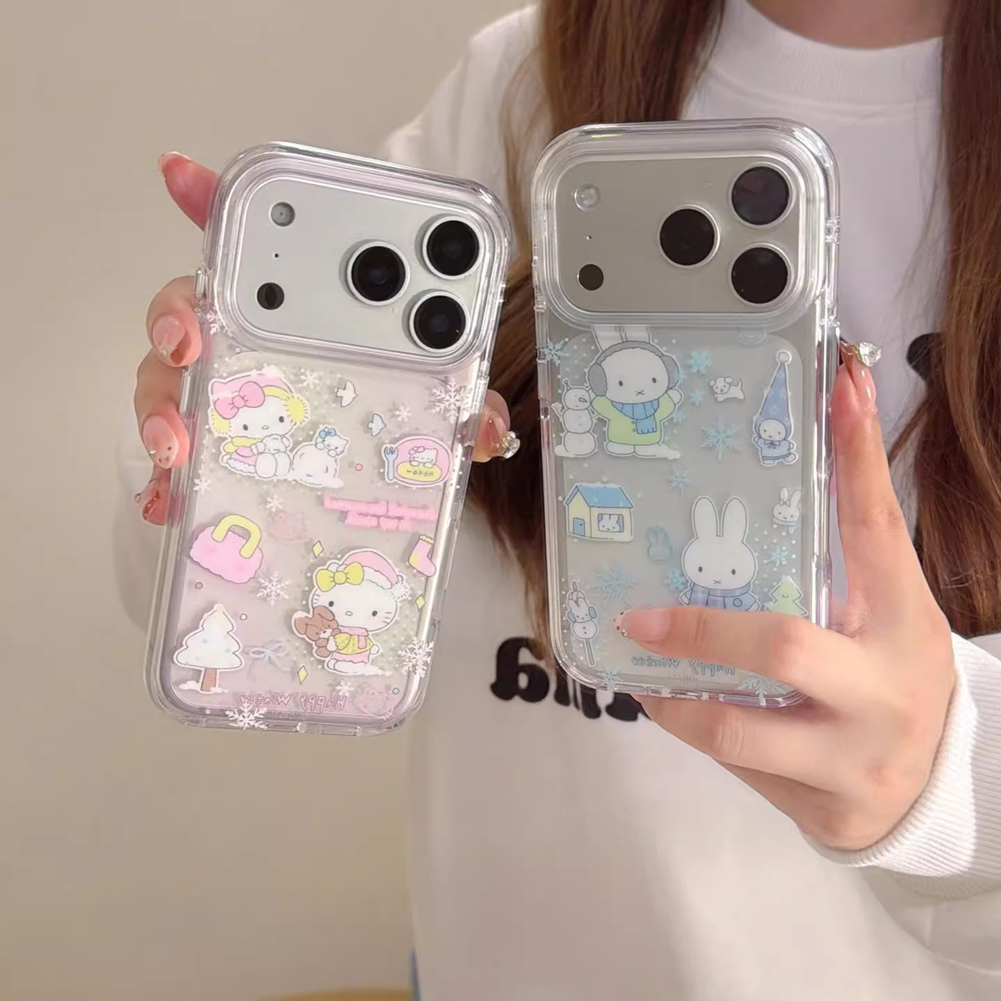 宁宁 韩风可爱卡通雪地米菲兔KT猫双层女iPhone17Pro Mobile Case