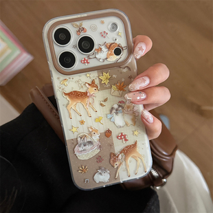 Case Mobile 宁宁 秋冬棕色拼接枫叶小鹿兔子带手链女iPhone17Pro