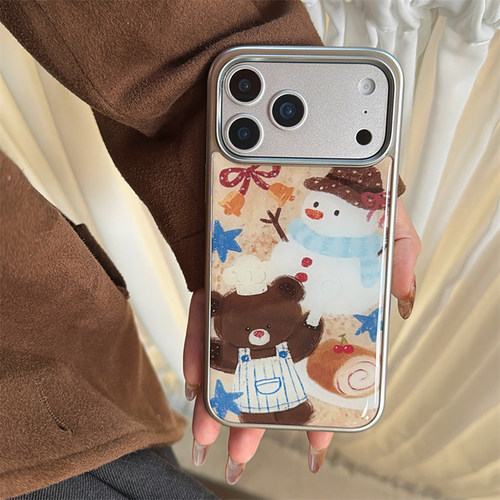 宁宁 可爱油画蛋糕雪人小熊滴胶电镀边女iPhone17Pro Mobile Case