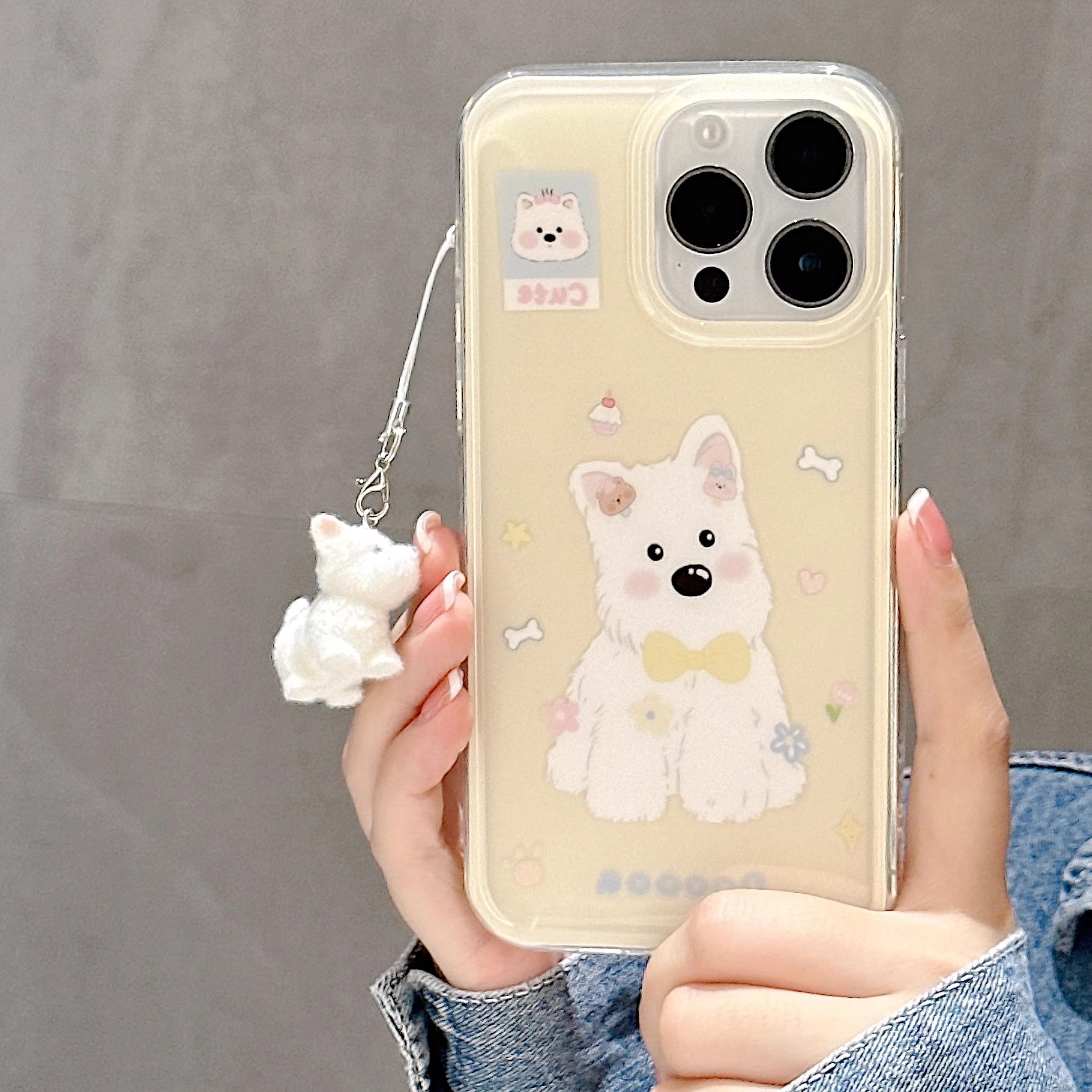 宁宁 韩风INS西高地挂件可爱卡通软边女iPhone16Pro Mobile Case