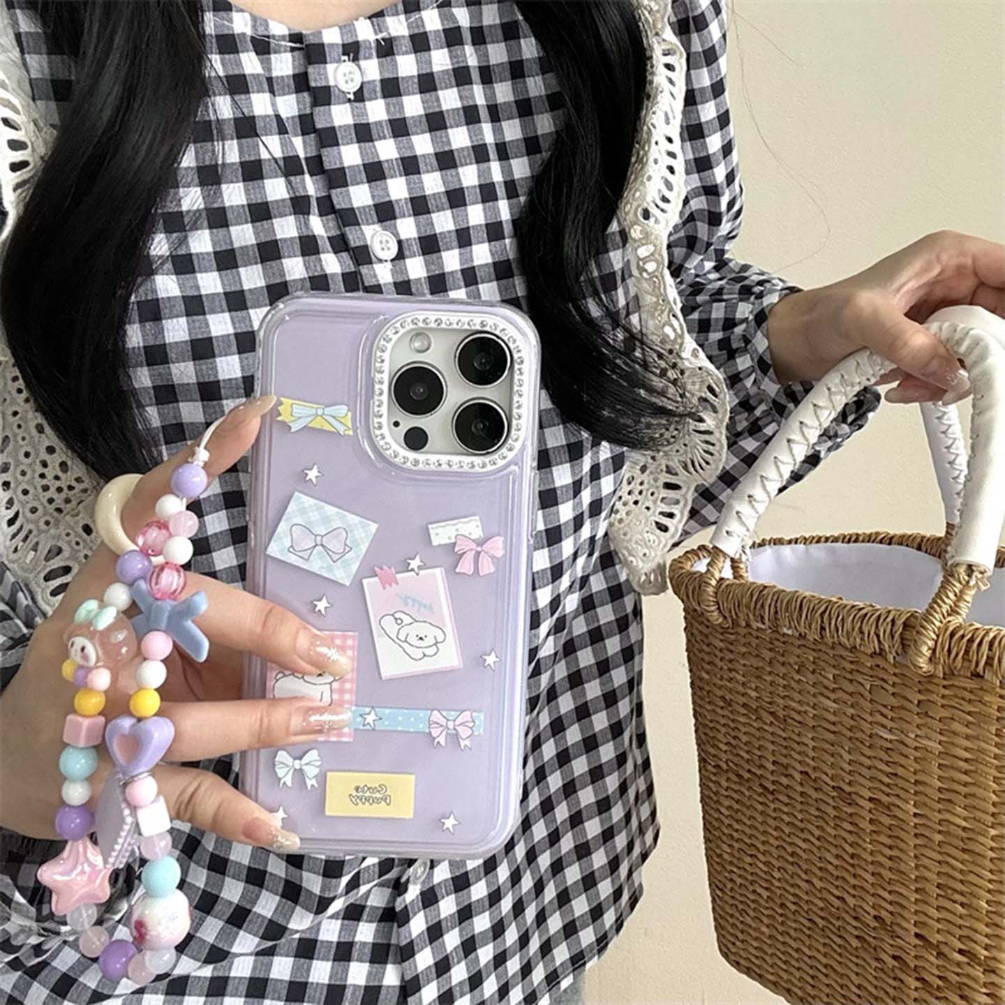 宁宁 闪钻镜头星星蝴蝶结小狗高级感女款iPhone16Pro Mobile Case