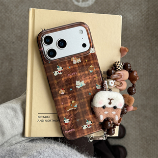 Case Mobile 宁宁 美拉德棕色可爱格纹小狗挂链双层女iPhone17Pro