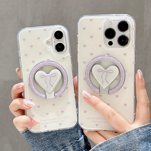 宁宁 韩风ins紫色爱心折叠磁吸支架气囊女iPhone17Pro MobileCase