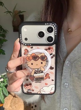 宁宁 可爱黑皮KT磁吸支架镜头支架透明女iPhone17Pro Mobile Case