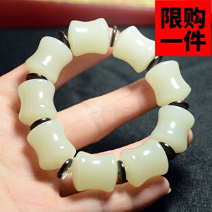 新疆和田玉手链白玉路路通手串男女款白玉桶珠佛珠手串手链挂件