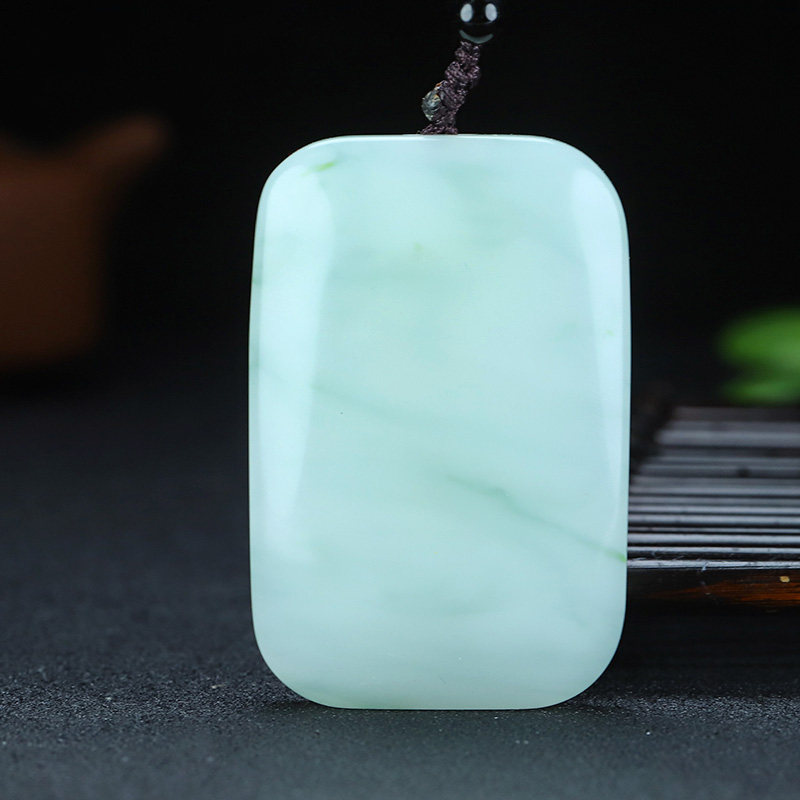 新疆和田玉山料平安无事牌飘花面包牌玉石吊坠男女方玉牌定制挂件