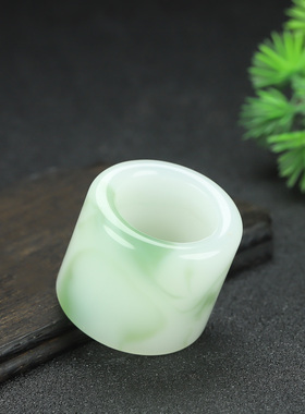 和田玉翠青玉扳指戒指复古宫廷风大拇指指环新疆玉翡翠色玉扳指