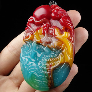 新疆和田玉龙鱼手把件彩玉生肖龙手玩件手把件玉石龙鱼手玩件挂件