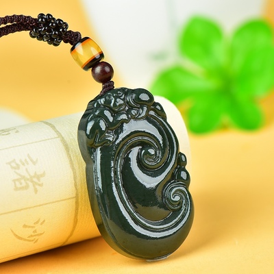 天然和田玉青玉如意吊坠挂件新疆玉福寿如意玉佩玉石如意玉坠项链