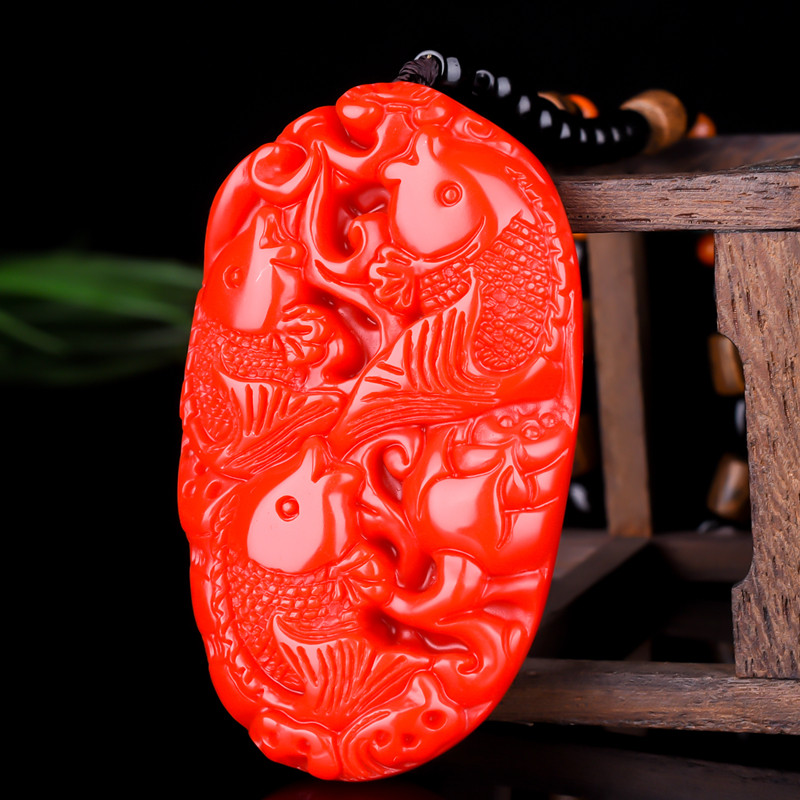 和田玉红玉鱼把件鸡血石连年有余鱼把玩件金丝玉手把件三鱼把件