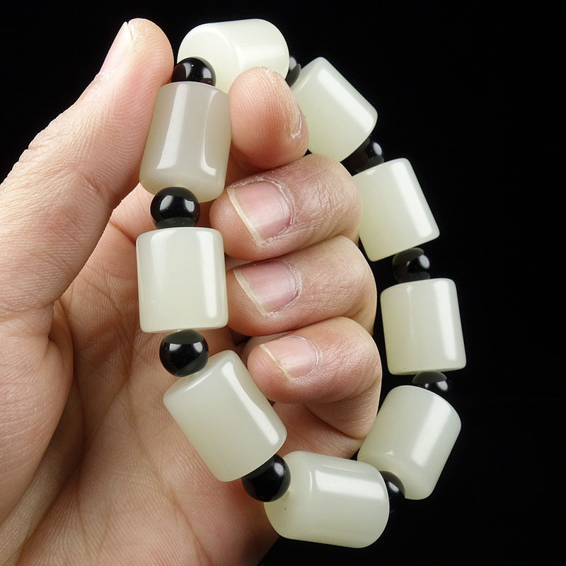 新疆和田玉手串手链羊脂白玉桶珠手串男女款玉原石手链手镯配饰