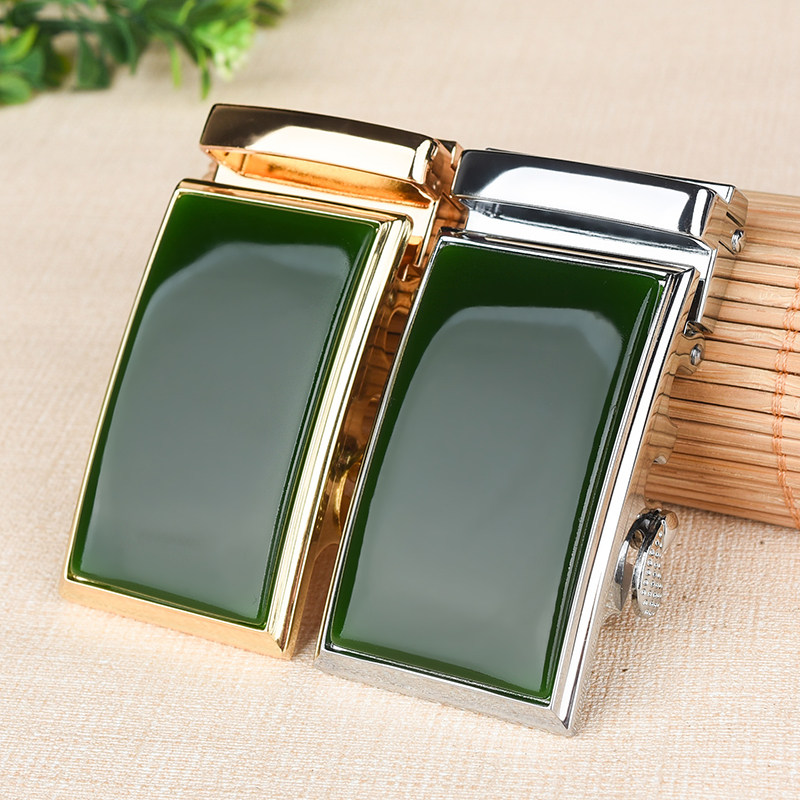 新疆和田玉碧玉腰扣菠菜绿碧玉镶嵌平安无事牌腰配腰带扣男皮带扣