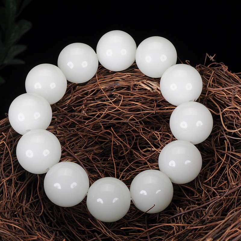 新疆和田玉手链籽料原石圆珠手串羊脂白玉手链男女款手串16-18mm