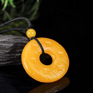新疆和田玉平安扣吊坠黄玉仿古纹平安圈挂件男女黄龙玉平安环玉坠