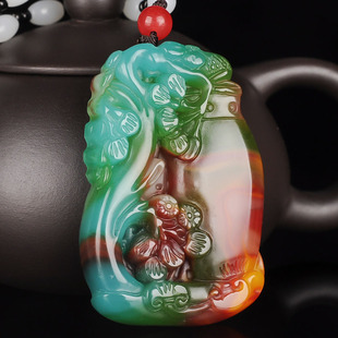 新疆和田玉花开富贵花瓶吊坠天然七彩玉平平安安花瓶挂件毛衣链