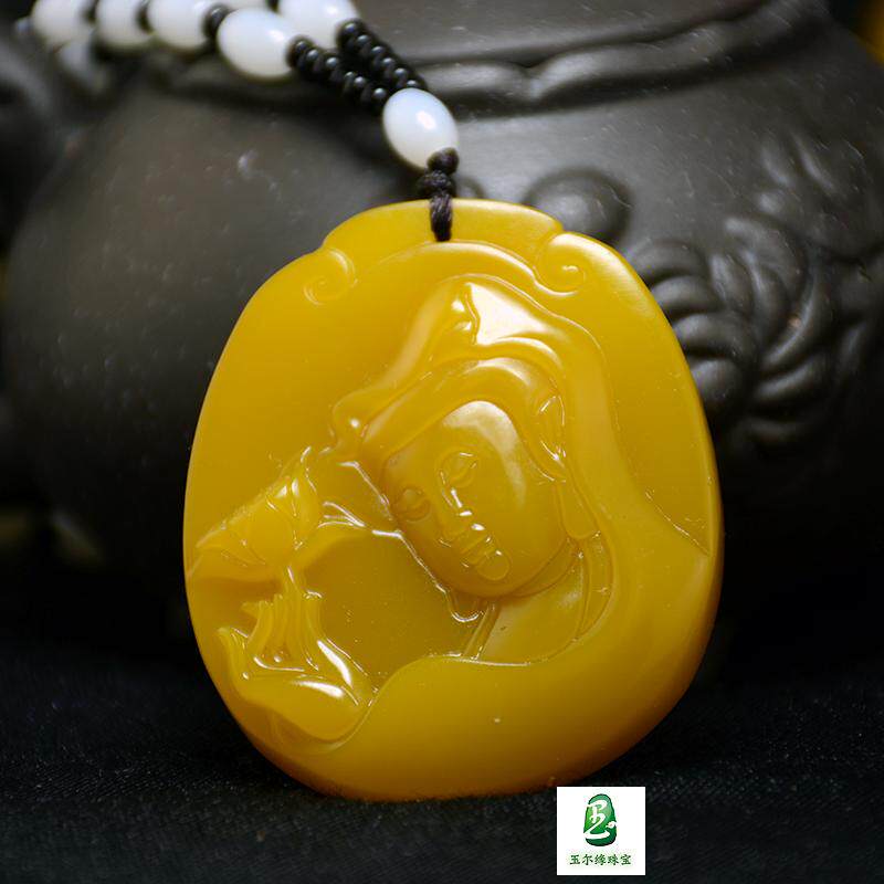 和田玉观音吊坠黄龙玉观音牌笑佛挂件黄玉莲花侧脸观音玉坠男女款