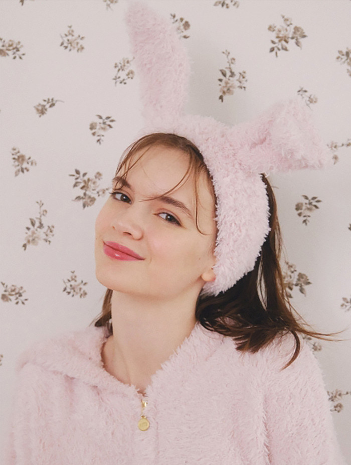 可爱软绵绵舒适立体可折兔耳朵毛绒绒束发带洗脸发箍发饰