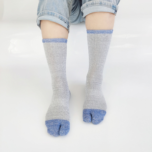 秋冬季男士高腰二趾袜纯色棉分趾袜子日本木屐袜中筒马蹄鞋袜子