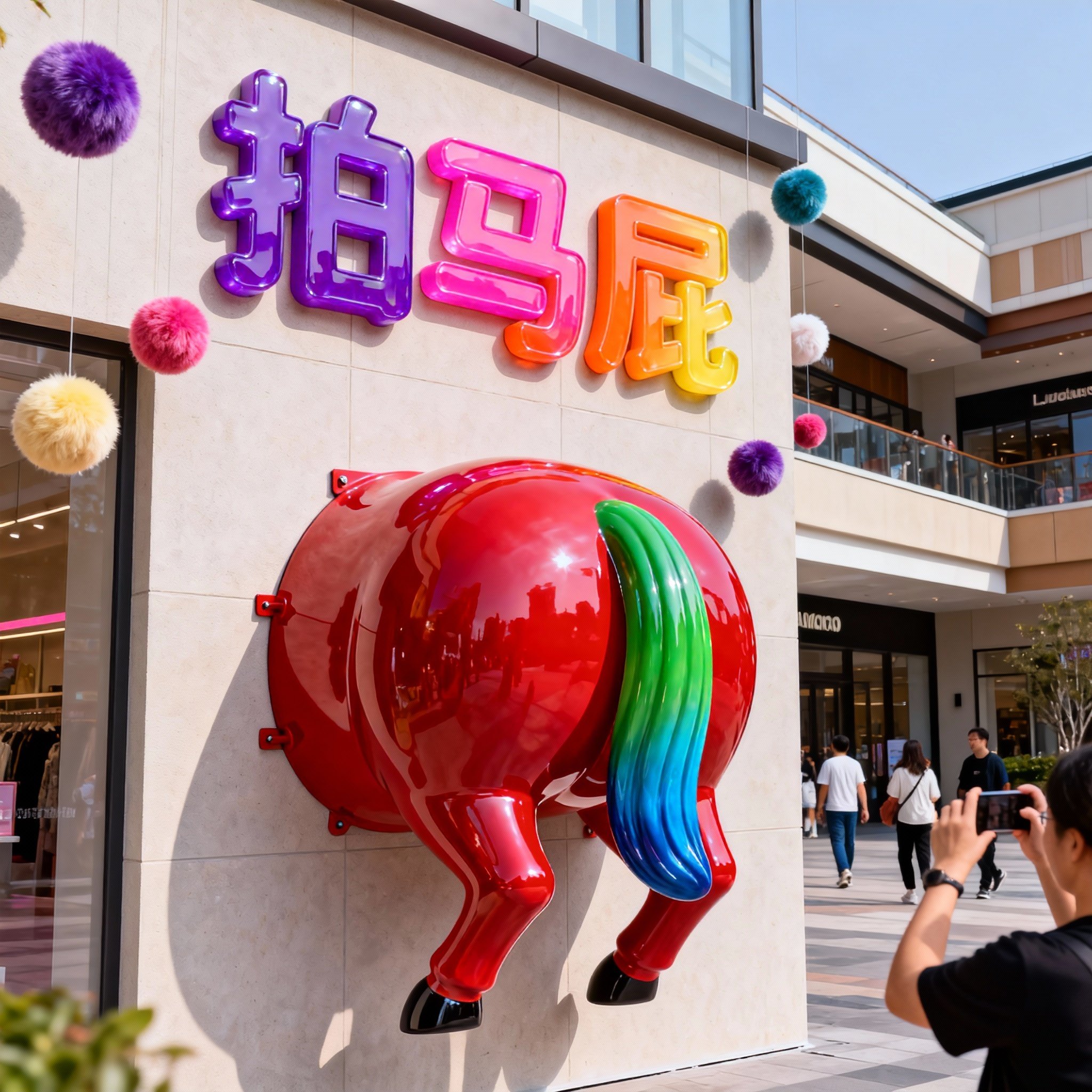 商场美陈卡通新年生肖拍马屁马雕塑动物模型景区售楼部吉祥物装饰