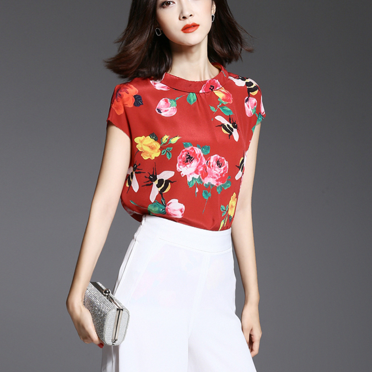 751半袖女式印花宽松短袖衬衫百搭圆领上衣服装裁剪图板纸样