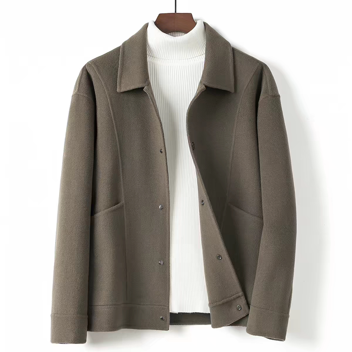 521休闲年轻青年男夹克衬衣领双面尼羊绒大衣外套裁剪图板纸样