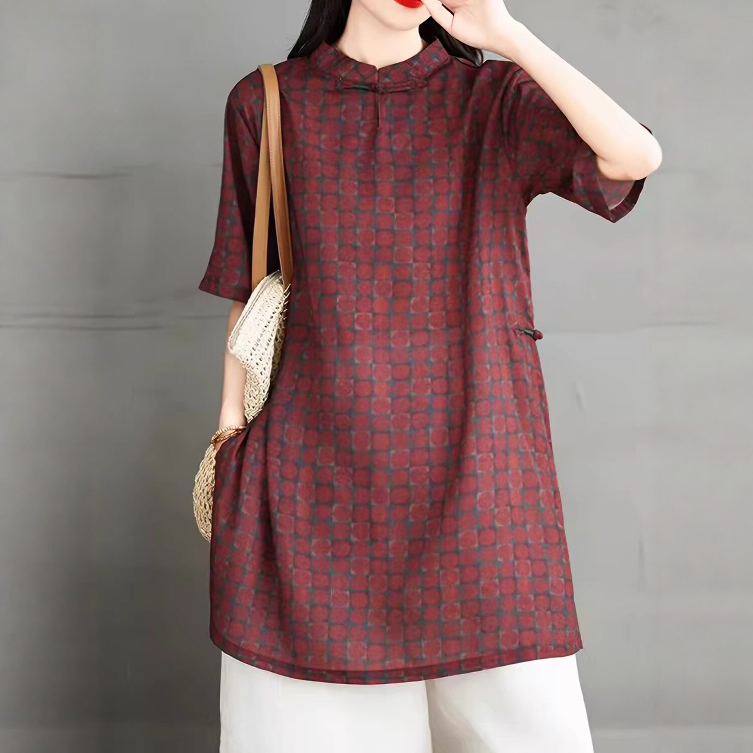 视频2045长款衬衣真丝短袖宽松休闲中式香云纱上衣图纸女纸样