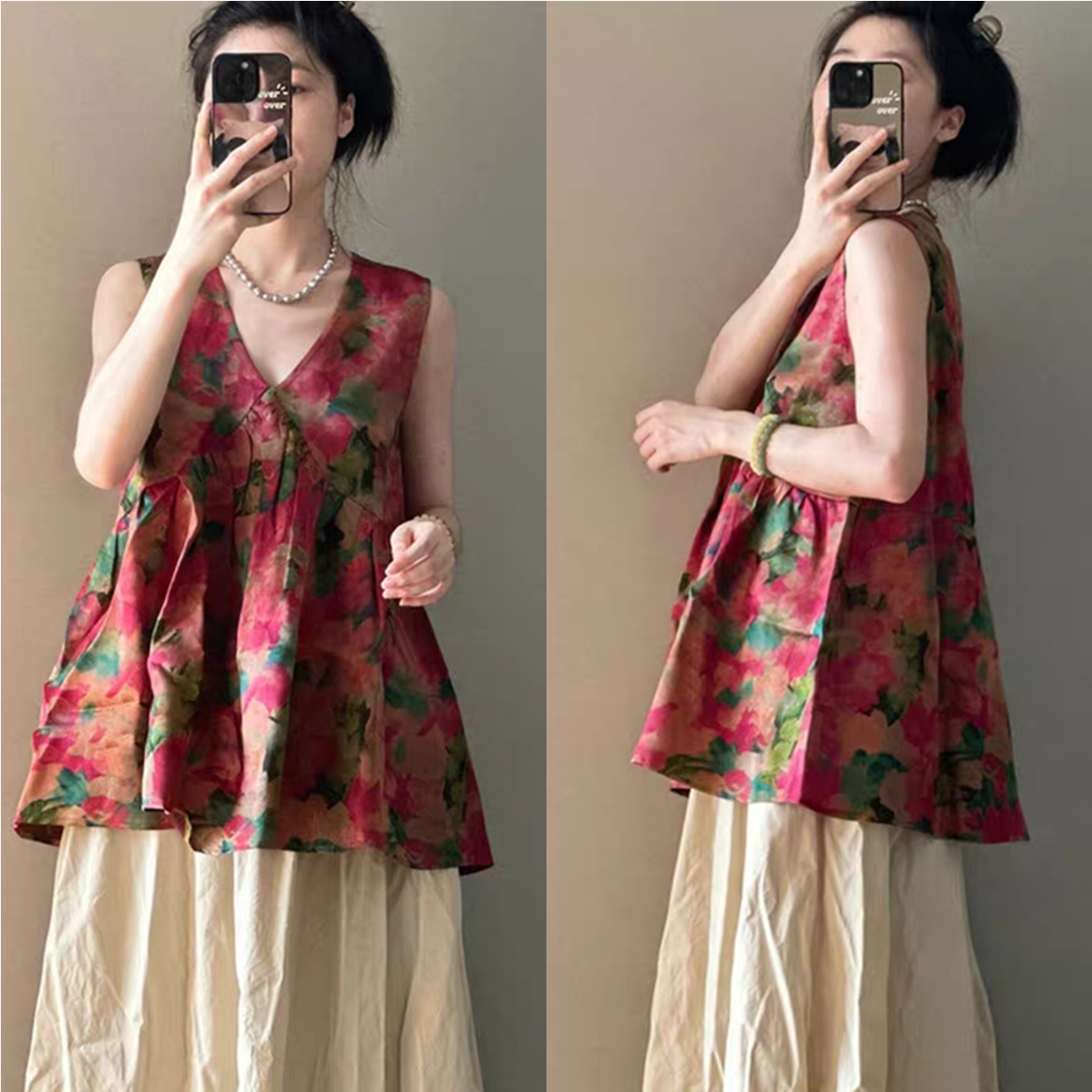754服装纸样女装韩系V领大摆背心上衣碎花裁剪图纸样板图纸