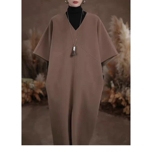 847法式热款宽松连衣裙茧型宽松春秋冬连衣裙短袖裙子女裁剪纸样