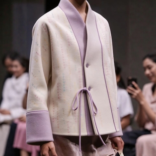 667连身袖 立领交叉领双面绒宽松双面羊绒上衣裁剪图外套纸样 中式