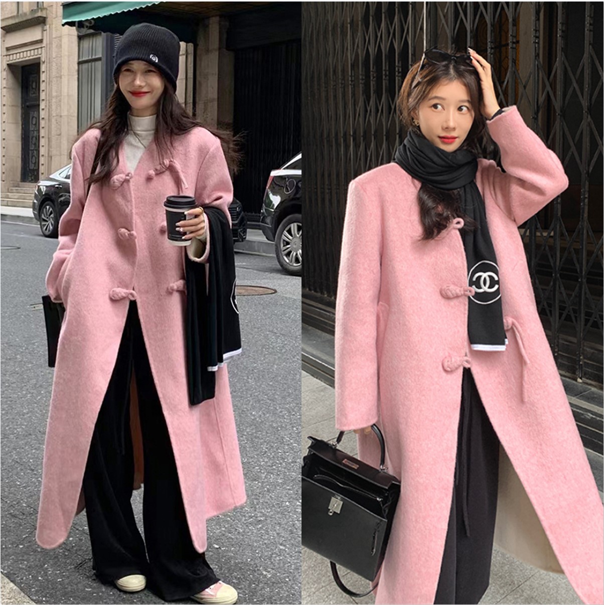 336复古盘扣新款女长设计感个性双面绒大衣服装裁剪图板D纸样