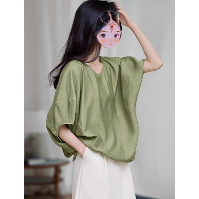 教程493新手防晒衣圆领上衣落肩蝙蝠袖宽松衬衫女t恤服装裁剪纸样