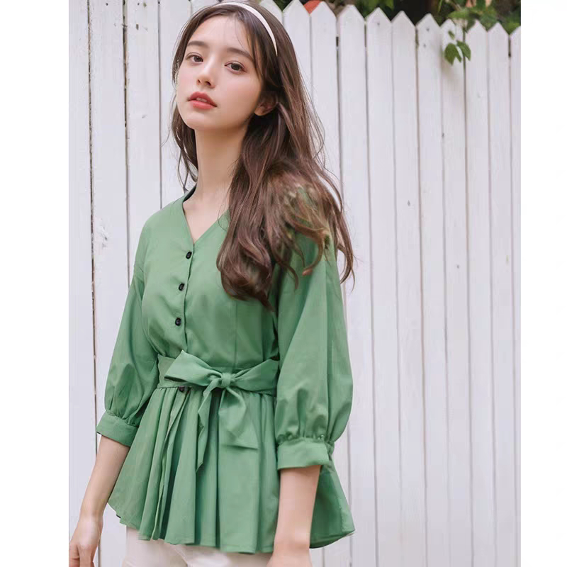 774网络热款棉麻女装收腰休闲显瘦正肩7分袖V领裁剪图板纸样