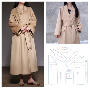 620有里布款 双面羊绒毛呢大衣外套赫本风宽松廓形戗驳领裁剪纸样