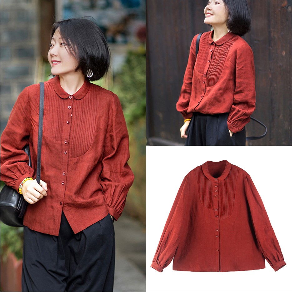 324法式娃娃领长袖衬衫裁剪纸板牛皮纸1:1服装图纸女长袖衬衣纸样