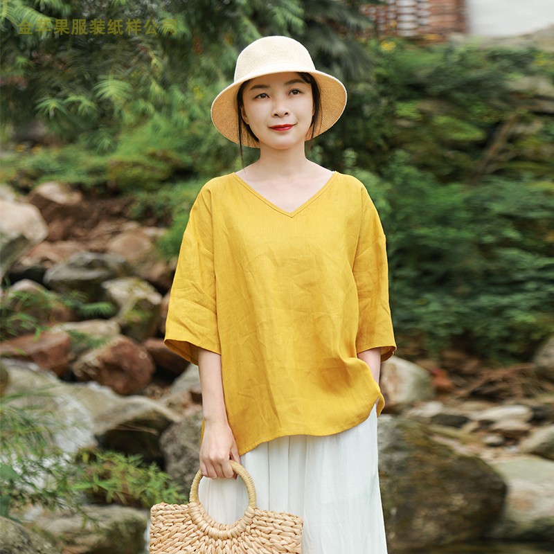 1109短袖女宽松短款夏大码衬衣服装裁剪图板打版DIY牛皮纸样
